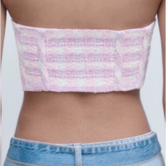 ZARA NWT Tweed Plaid Bustier Corset Crop Top Colorful Pink Purple Size Medium - Picture 4 of 10